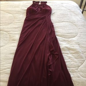 illusion mesh long dress, wine color